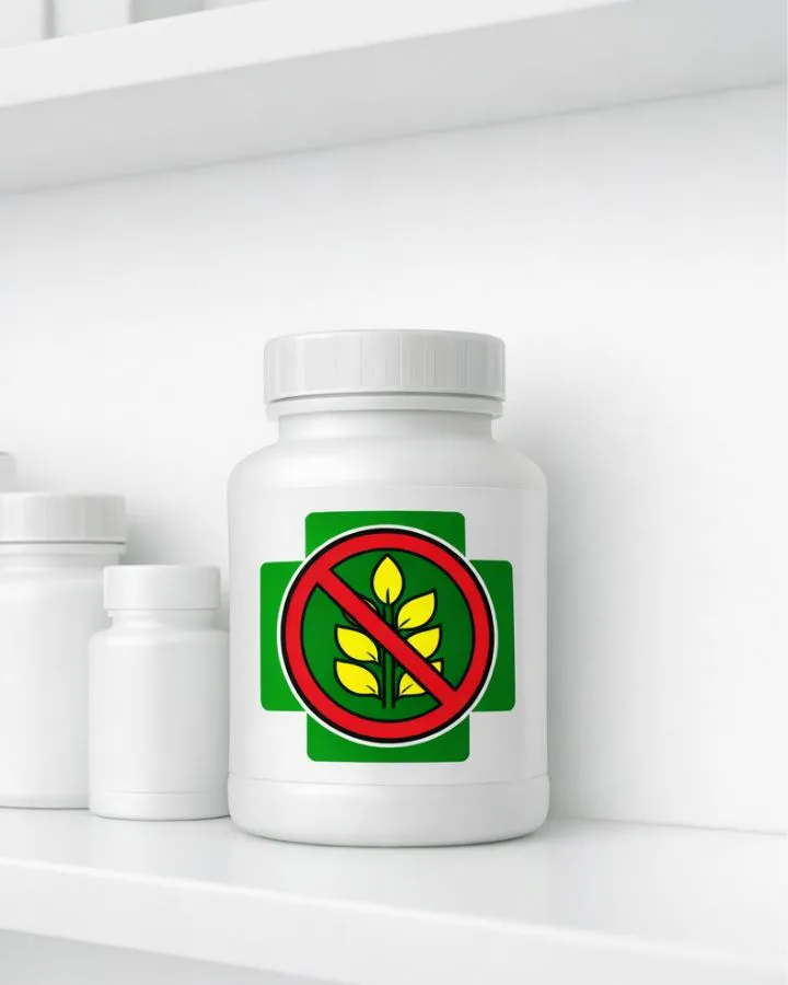 Estantería de farmacia con múltiples medicamentos desenfocados, destacando en el centro un envase nítido con el logo oficial de medicamento libre de gluten.